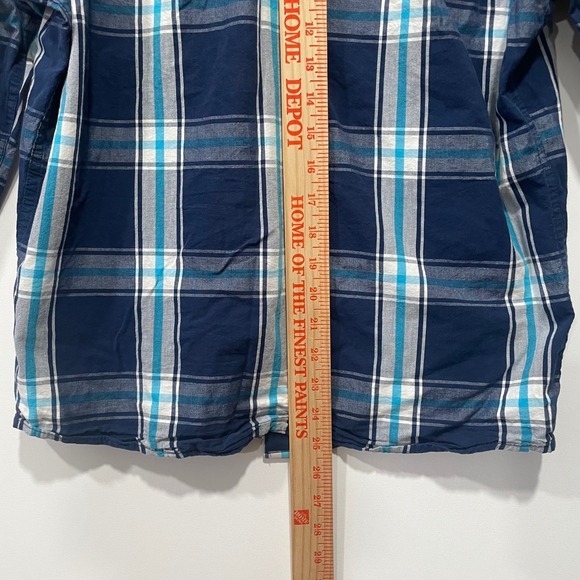 Hollister Mens Plaid Long Sleeve Snap Button Shirt Blue Turquoise M - Picture 7 of 8
